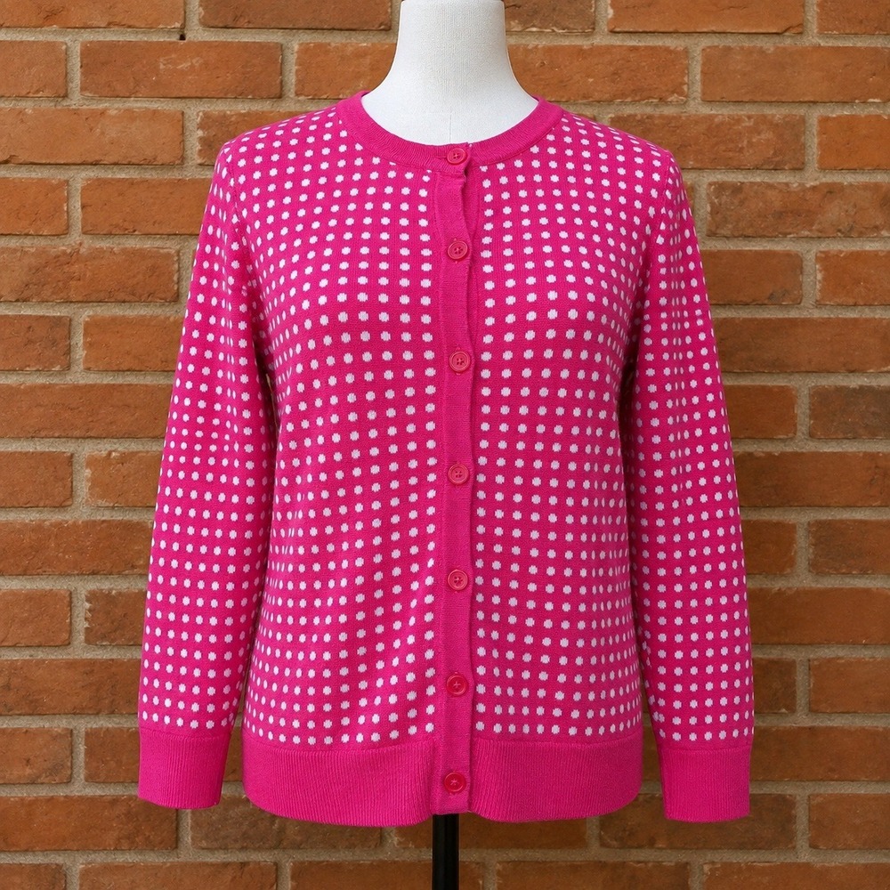 Pink White Polka Dot Button Front Cotton Cardigan Sweater Preppy Coquette Chic